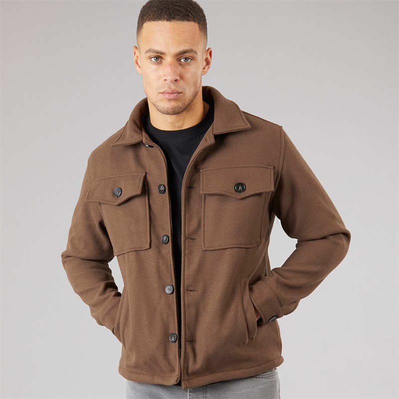 Brave Soul Mens Wasabi Faux Wool Shacket Brown