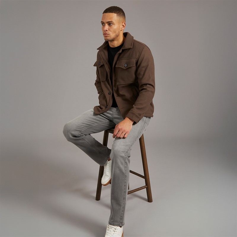 Brave Soul Mens Wasabi Faux Wool Shacket Brown