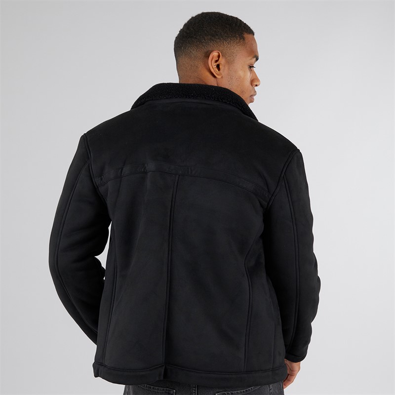 Brave Soul Mens Cunningham Faux Suede Jacket Black