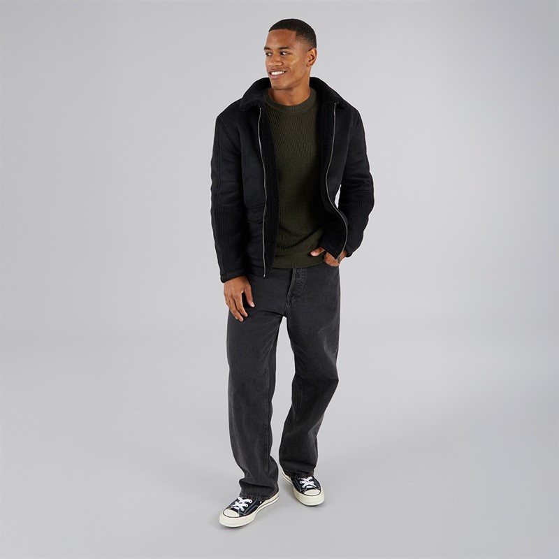 Brave Soul Mens Cunningham Faux Suede Jacket Black