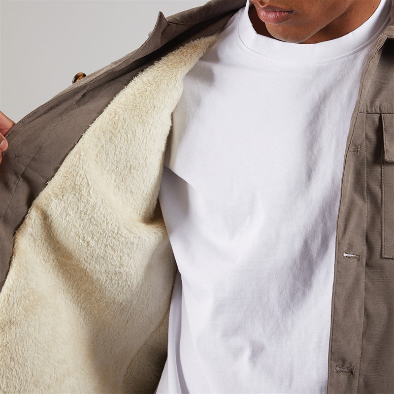 Brave Soul Mens Current Borg Lined Shacket Taupe