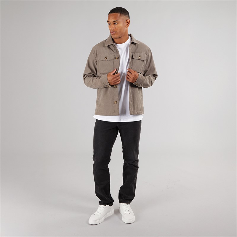Brave Soul Mens Current Borg Lined Shacket Taupe
