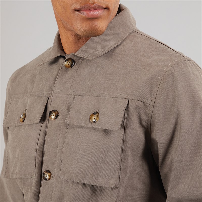 Brave Soul Mens Current Borg Lined Shacket Taupe