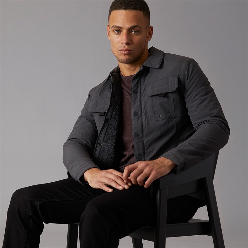 Brave Soul Mens Pearson Borg Lined Shacket Charcoal