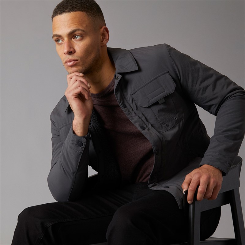 Brave Soul Mens Pearson Borg Lined Shacket Charcoal