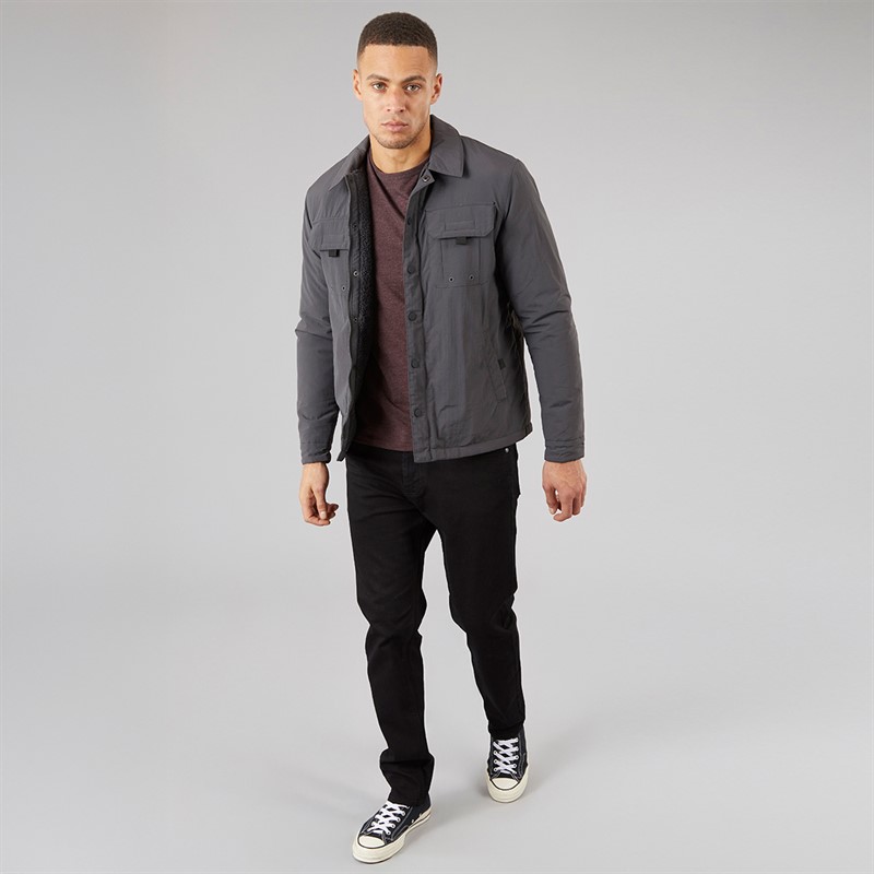 Brave Soul Mens Pearson Borg Lined Shacket Charcoal