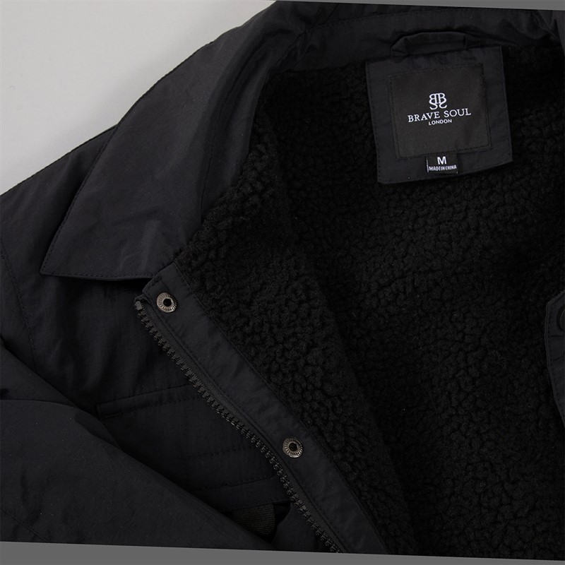 Brave Soul Mens Pearson Borg Lined Shacket Black