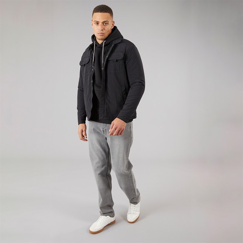 Brave Soul Mens Pearson Borg Lined Shacket Black