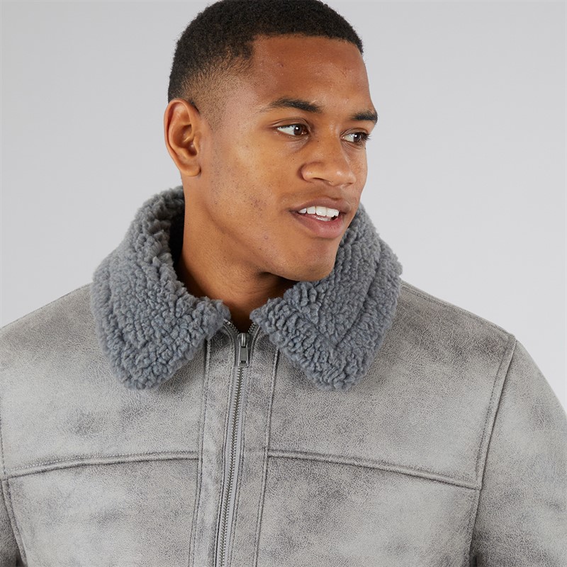 Brave Soul Mens Poulson Faux Suede Jacket Grey