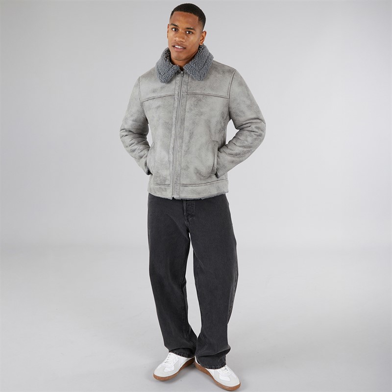 Brave Soul Mens Poulson Faux Suede Jacket Grey