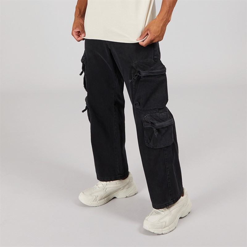 Mens Kansai Wide Leg Cargo Jeans Black Wash - Size 28/34