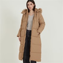 Brave Soul Womens Jewels Long Puffer Jacket Biscuit