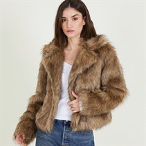 Brave Soul Womens Chive Faux Fur Jacket Natural Brown