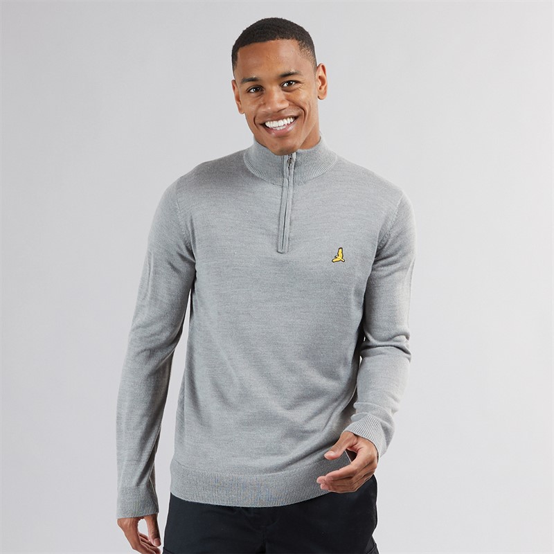 Brave Soul Mens Georgie 1/4 Zip Funnel Neck Sweatshirt Silver Grey Marl