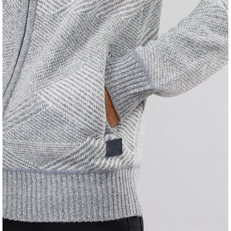 Brave Soul Mens Eadred Fully Lined Zip Through Funnel Neck Jumper Silver Grey Marl Twist