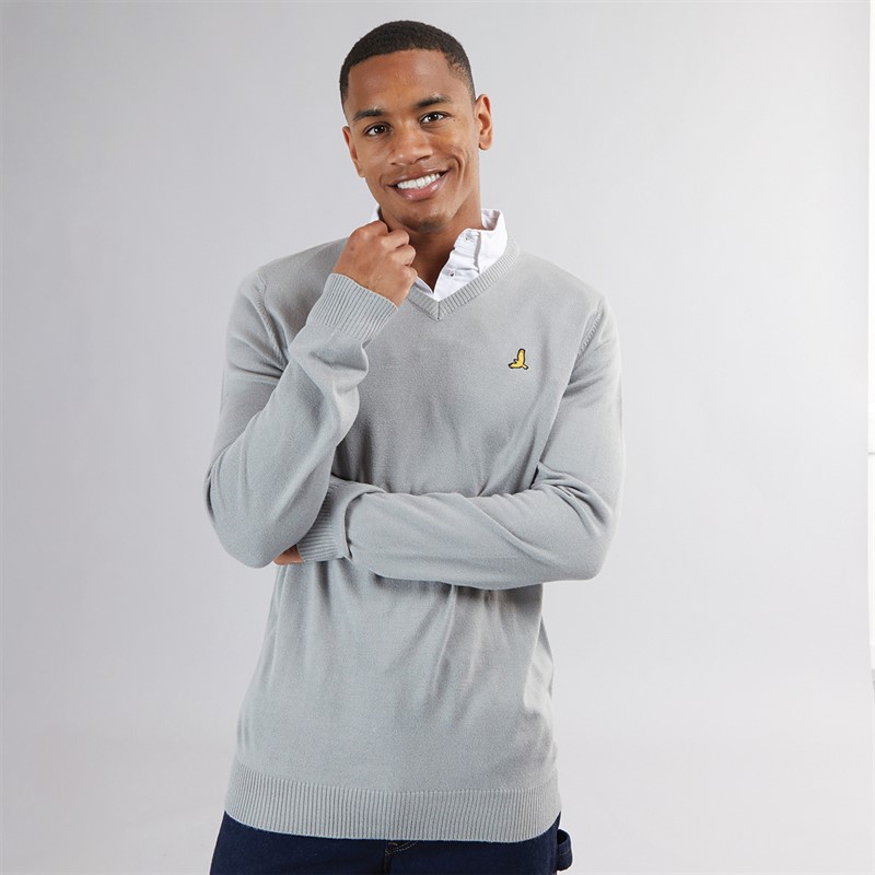 Brave Soul Mens Alvardo V-Neck Jumper Silver Grey Marl - Size M