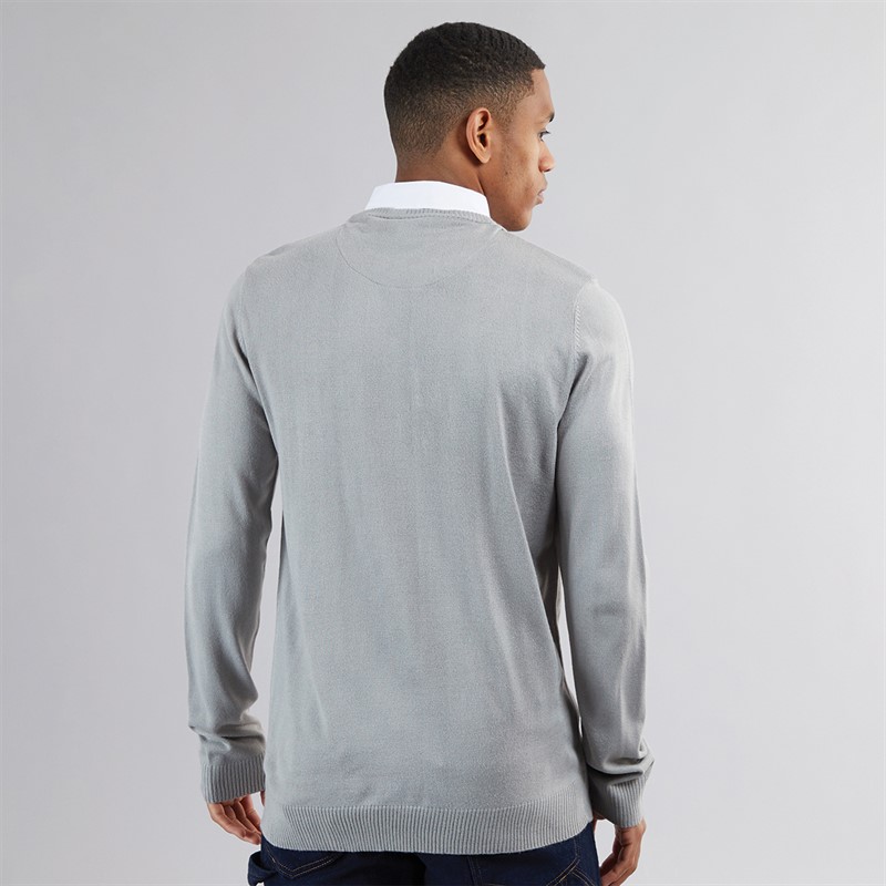Brave Soul Mens Alvardo V-Neck Jumper Silver Grey Marl