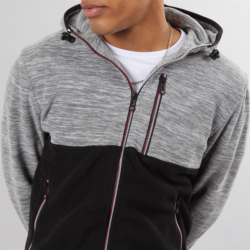 Brave Soul Mens Ingleton Zip Through Hoodie Ecru/Black/Jet Black