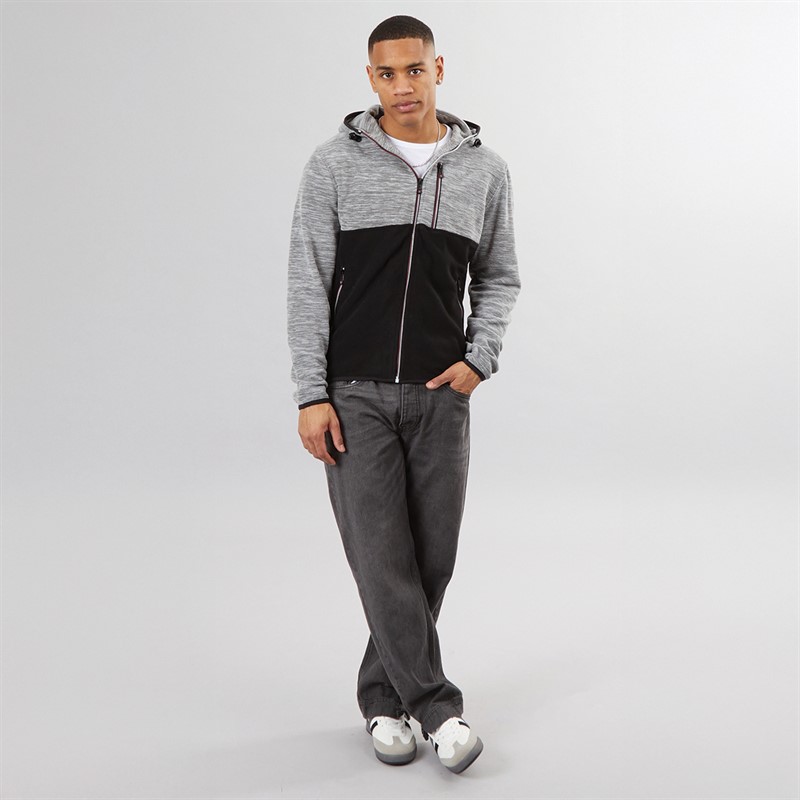 Brave Soul Mens Ingleton Zip Through Hoodie Ecru/Black/Jet Black