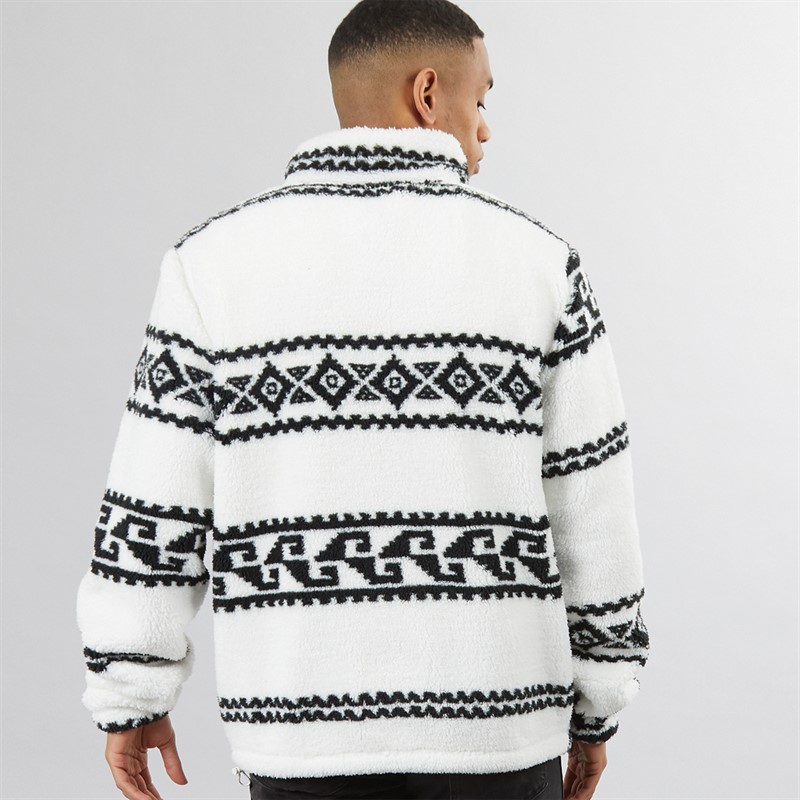 Brave Soul Mens Powelton 1/4 Zip Fleece Optic White/Jet Black