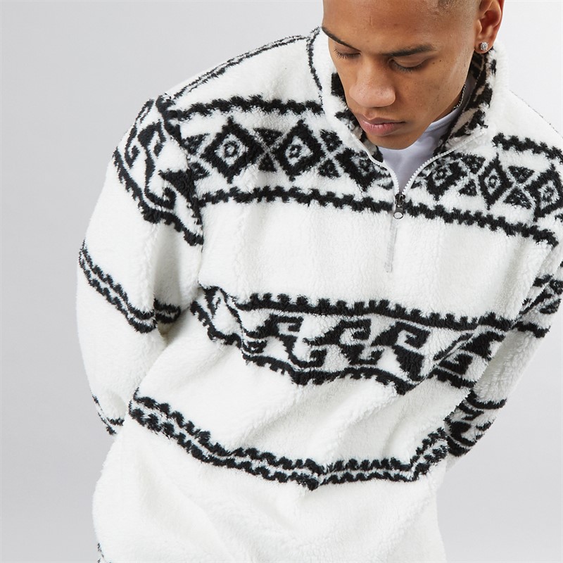 Brave Soul Mens Powelton 1/4 Zip Fleece Optic White/Jet Black