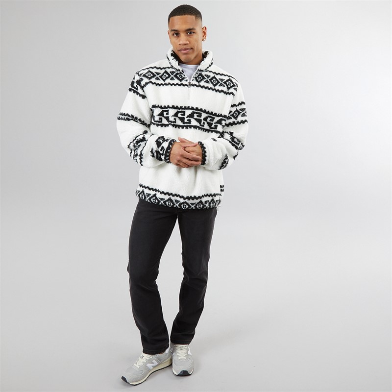 Brave Soul Mens Powelton 1/4 Zip Fleece Optic White/Jet Black