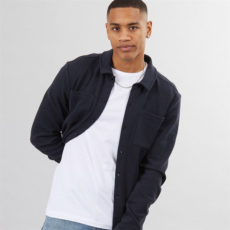 Brave Soul Mens Knight Button Up Long Sleeve Shirt Navy