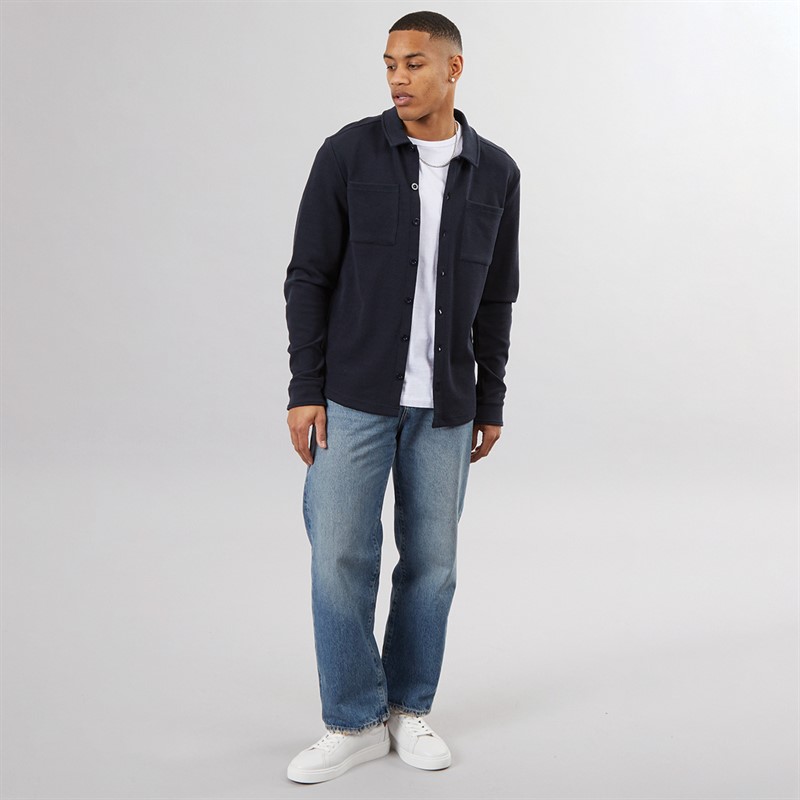 Brave Soul Mens Knight Button Up Long Sleeve Shirt Navy