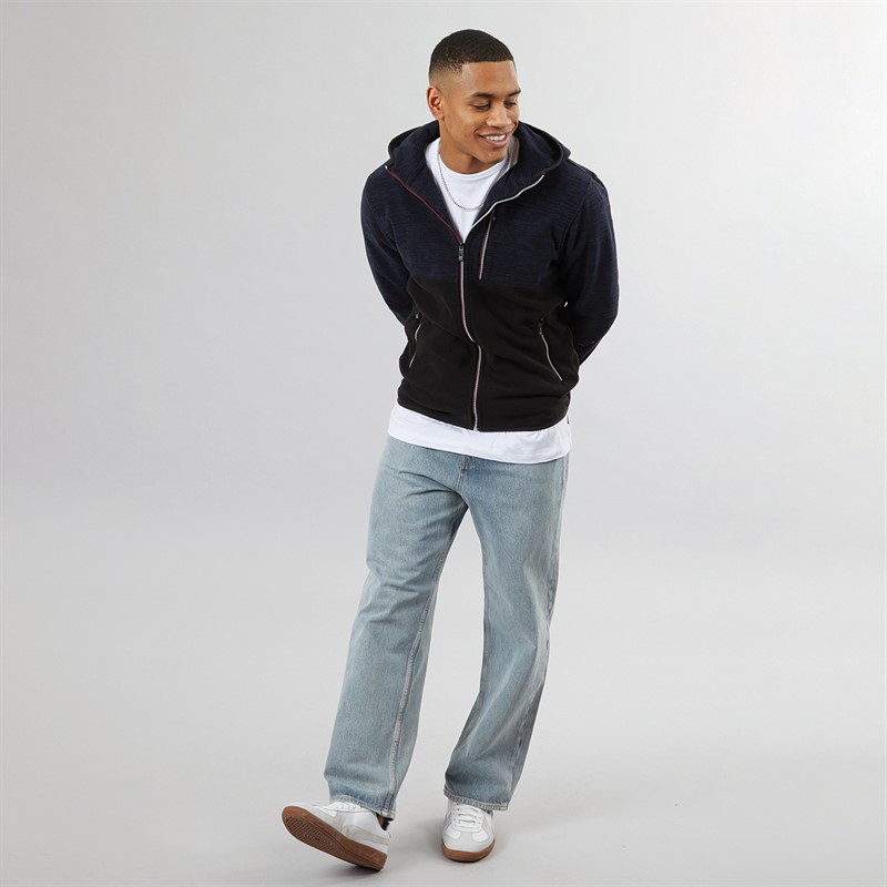 Brave Soul Mens Ingleton Zip Through Hoodie Navy/Black/Jet Black