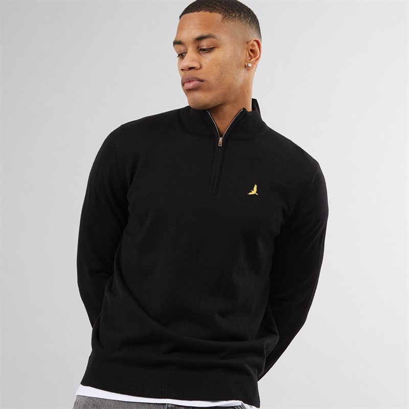 Mens Georgie 1/4 Zip Funnel Neck Sweatshirt Jet Black - Size L