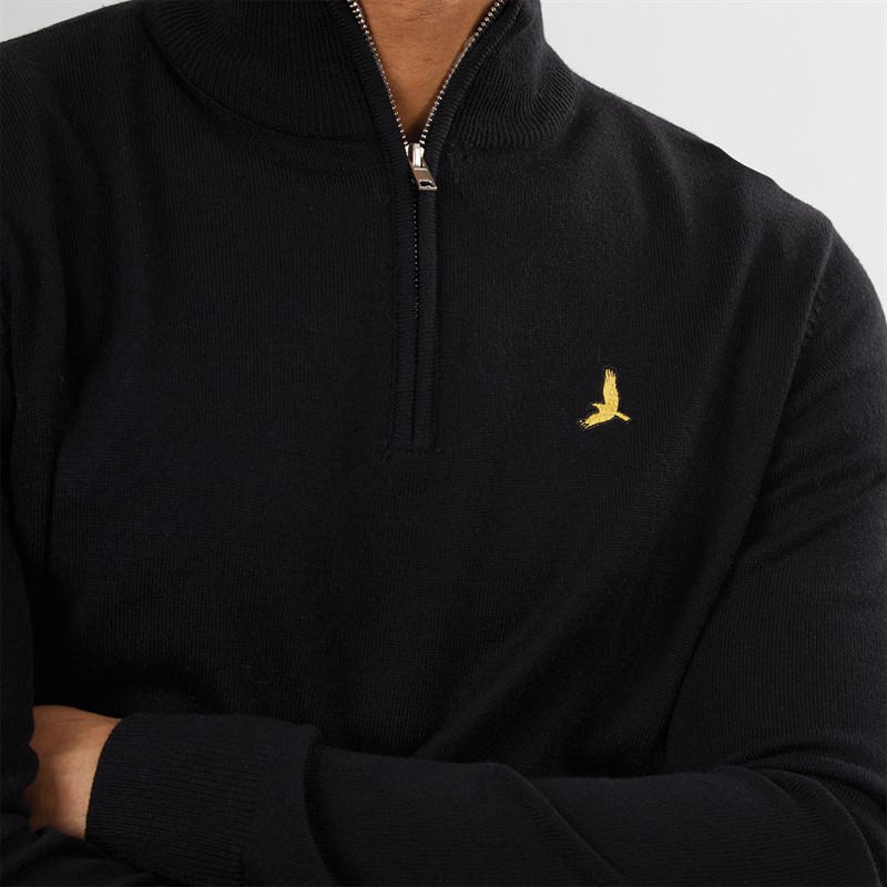 Brave Soul Mens Georgie 1/4 Zip Funnel Neck Sweatshirt Jet Black