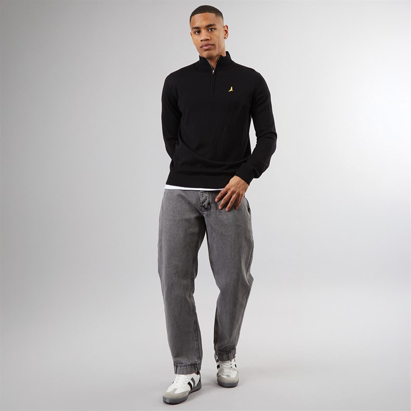 Brave Soul Mens Georgie 1/4 Zip Funnel Neck Sweatshirt Jet Black