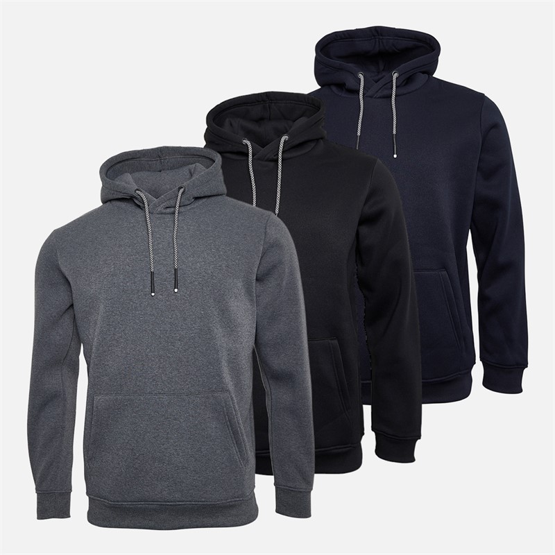 Brave Soul Mens Gaudi Three Pack Hoodies Navy/Jet Black/Charcoal Marl