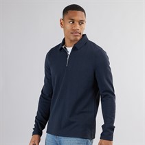 Brave Soul Mens Mellark Long Sleeve 1/4 Zip Polo Dark Navy