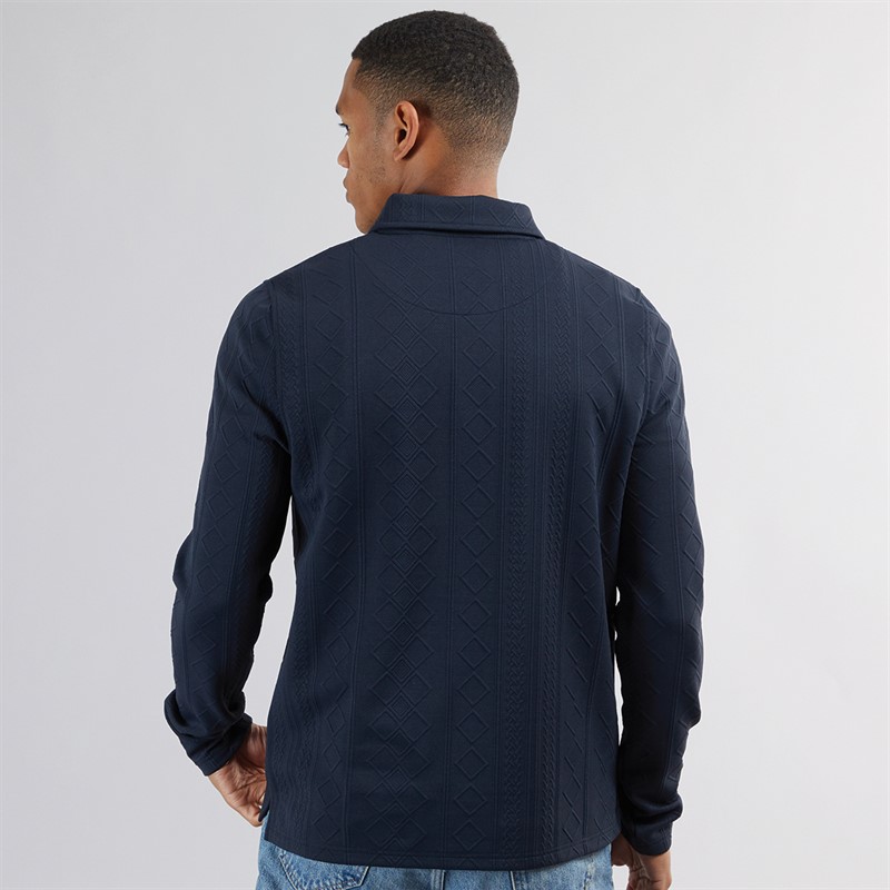 Brave Soul Mens Mellark Long Sleeve 1/4 Zip Polo Shirt Dark Navy