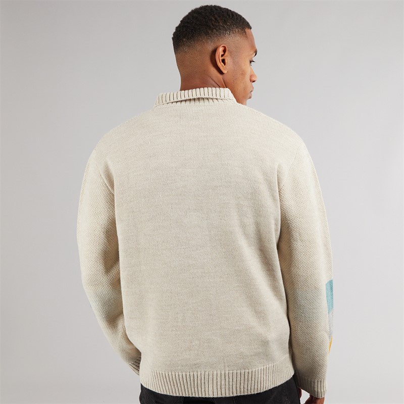 Brave Soul Mens Kevin Button Up Collared Cardigan Beige