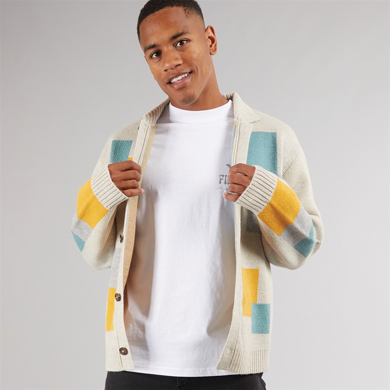 Brave Soul Mens Kevin Button Up Collared Cardigan Beige