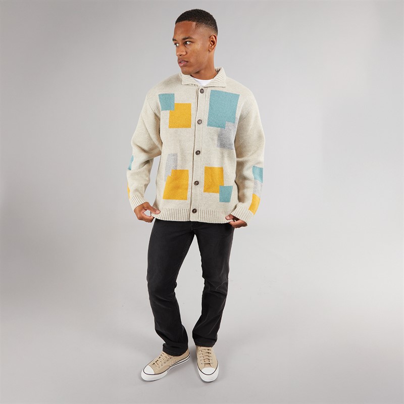 Brave Soul Mens Kevin Button Up Collared Cardigan Beige