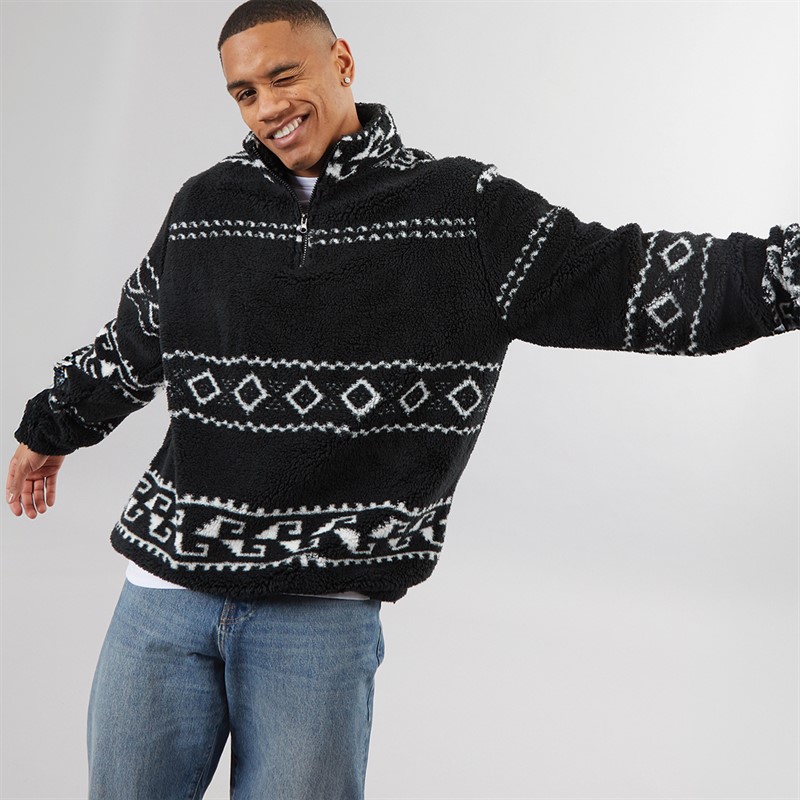 Brave Soul Mens Powelton 1/4 Zip Fleece Jet Black/Optic White