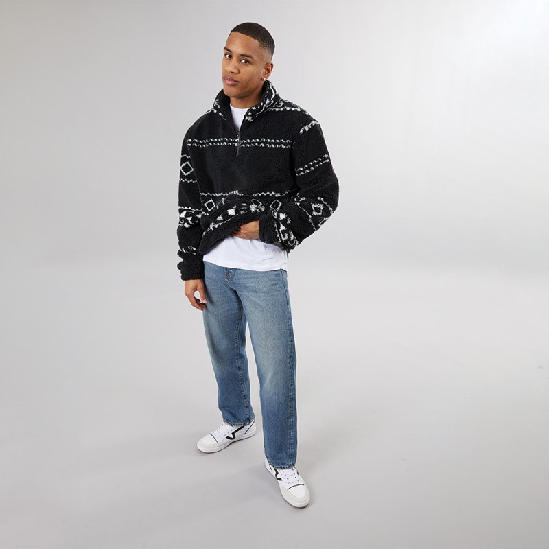 Brave Soul Mens Powelton 1/4 Zip Fleece Jet Black/Optic White