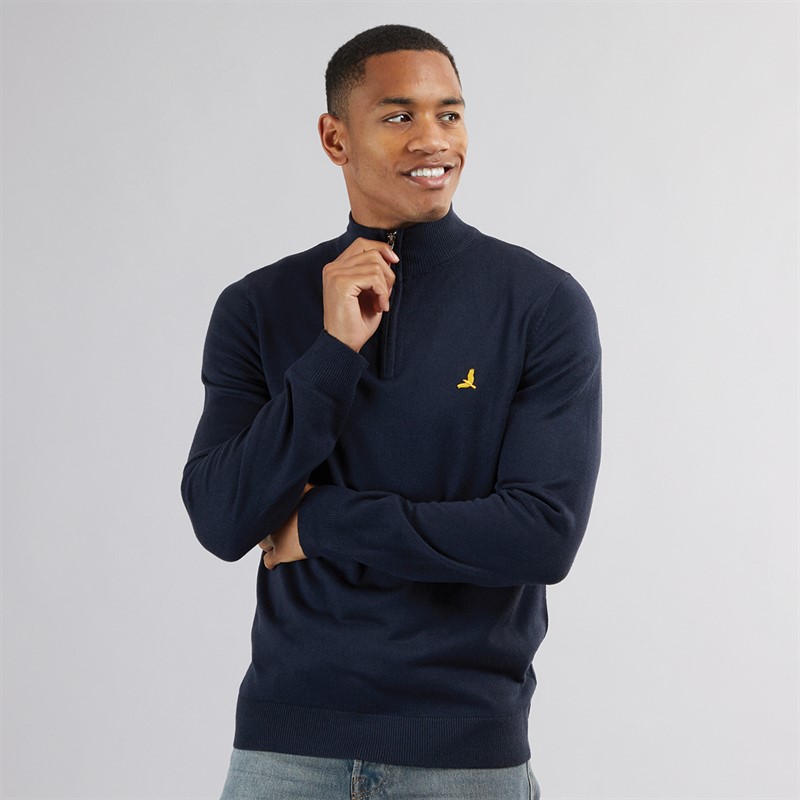 Brave Soul Mens Georgie 1/4 Zip Funnel Neck Sweatshirt Midnight Navy