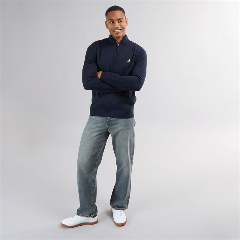 Brave Soul Mens Georgie 1/4 Zip Funnel Neck Sweatshirt Midnight Navy