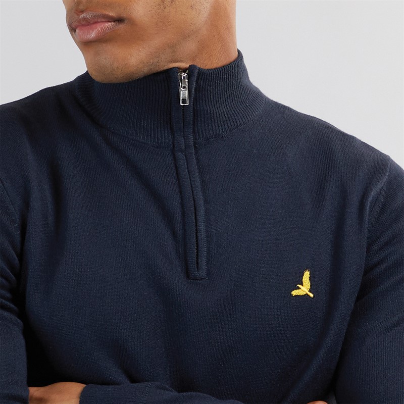 Brave Soul Mens Georgie 1/4 Zip Funnel Neck Sweatshirt Midnight Navy