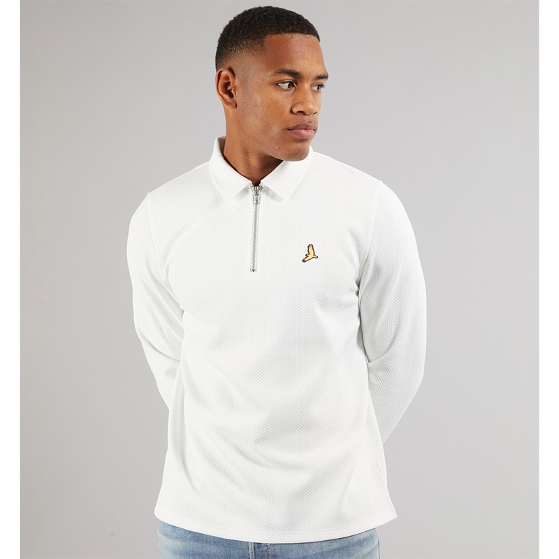 Brave Soul Mens Ryker Long Sleeve 1/4 Zip Polo Shirt Off White