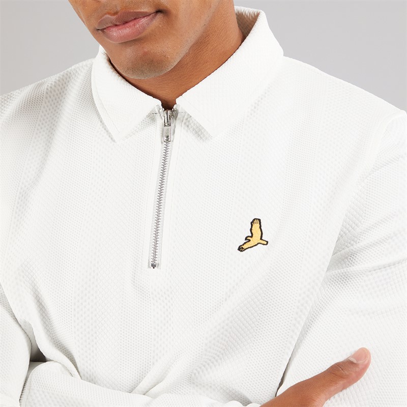 Brave Soul Mens Ryker Long Sleeve 1/4 Zip Polo Shirt Off White