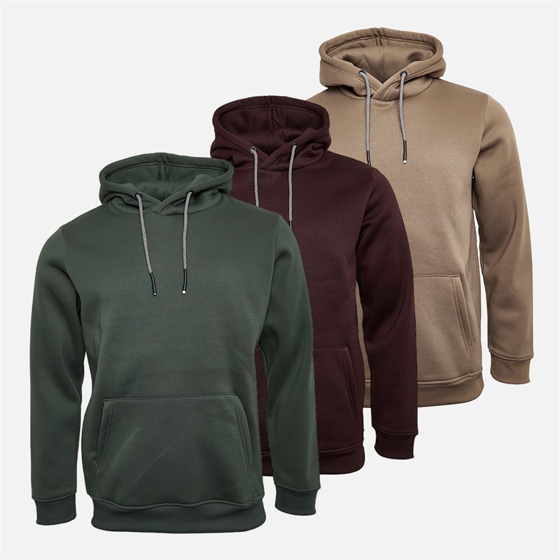 Brave Soul Mens Gaudi Three Pack Hoodies Light Brown/Forest Green/Burgundy