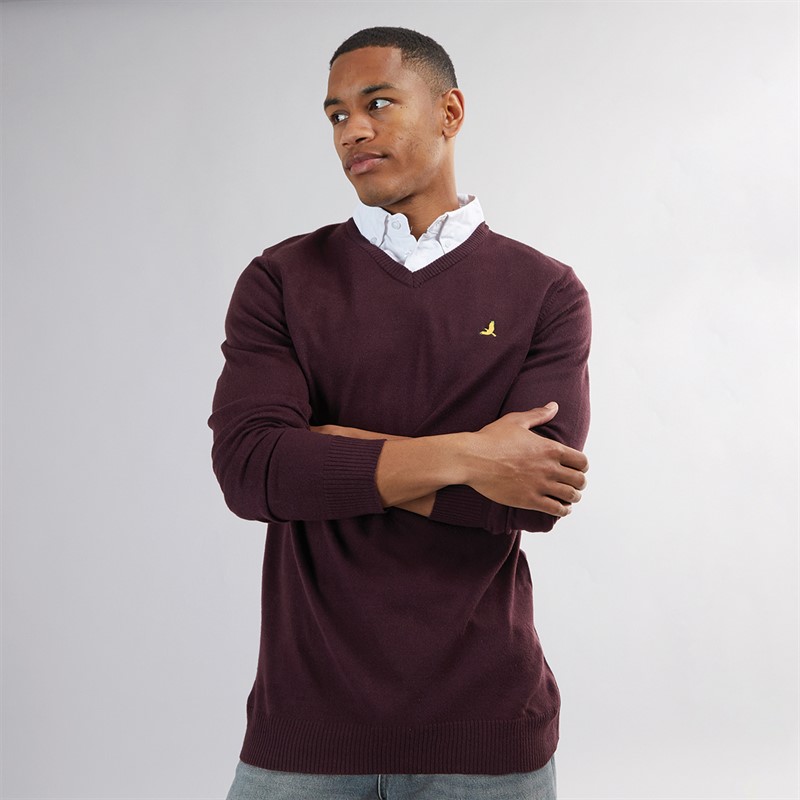 Brave Soul Mens Alvardo V-Neck Jumper Burgundy