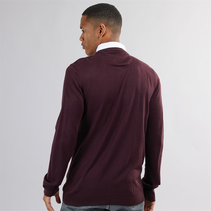 Brave Soul Mens Alvardo V-Neck Jumper Burgundy