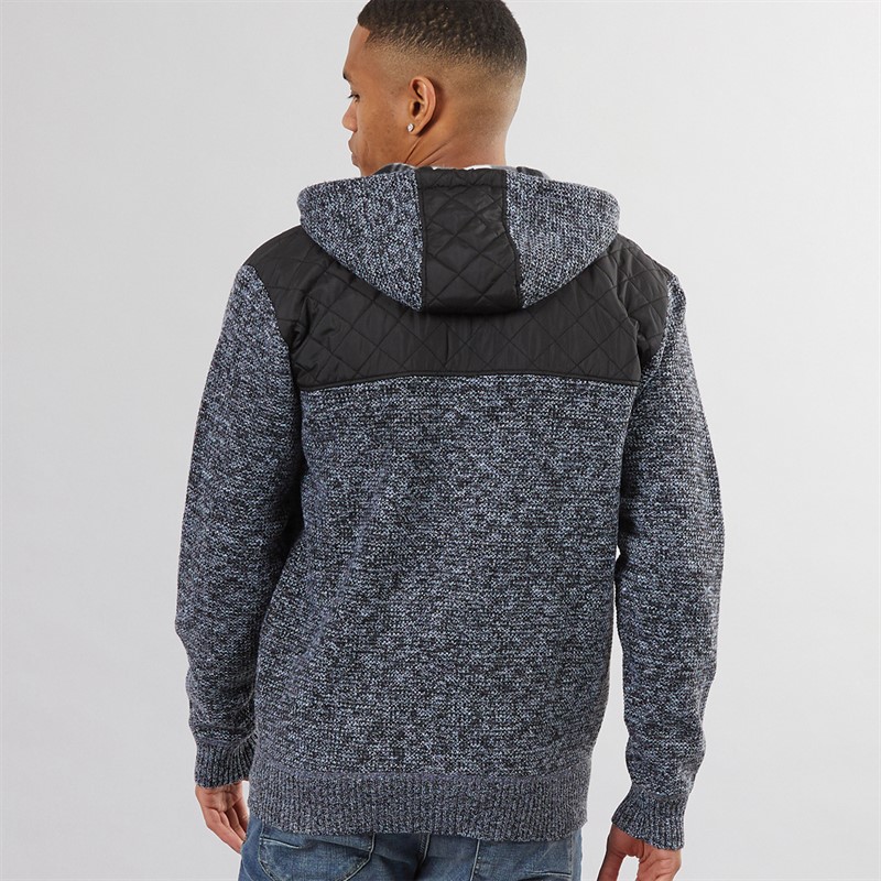 Brave Soul Mens Sweyn Fully Lined Zip Through Hoodie Jet Black/Black/White Twist