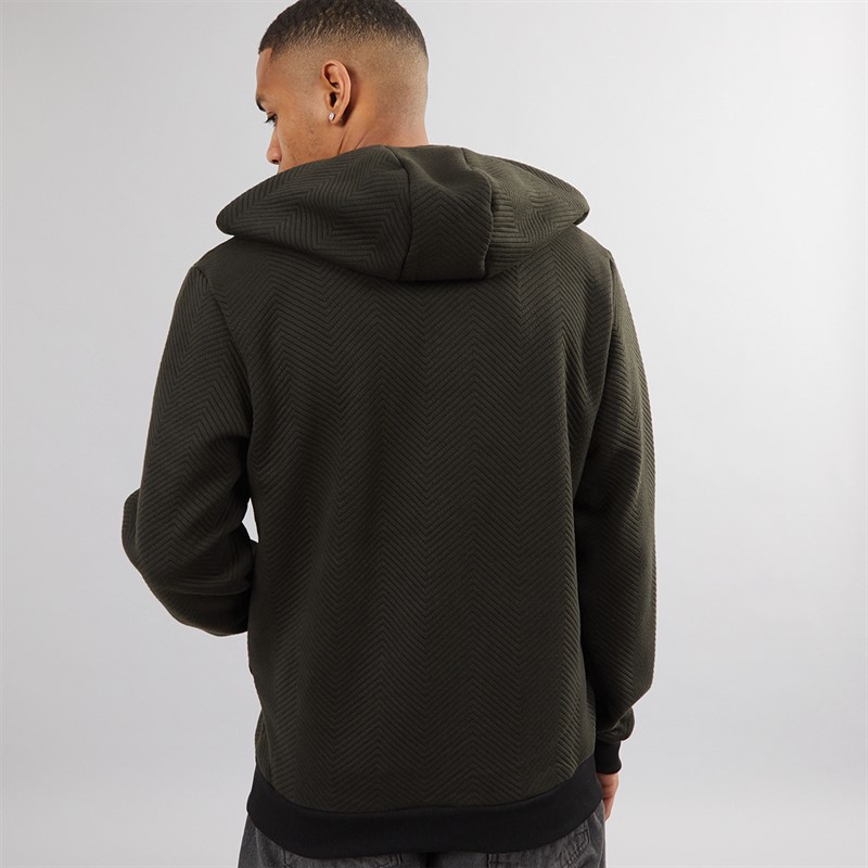 Brave Soul Mens Tyne Zip Through Hoodie Khaki Chevron/Jet Black